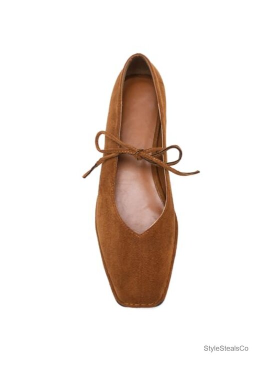 Shoes - Lace Up Square Toe Ballet Flats Cute Bow Slip On Mary Jane PU Flats Women